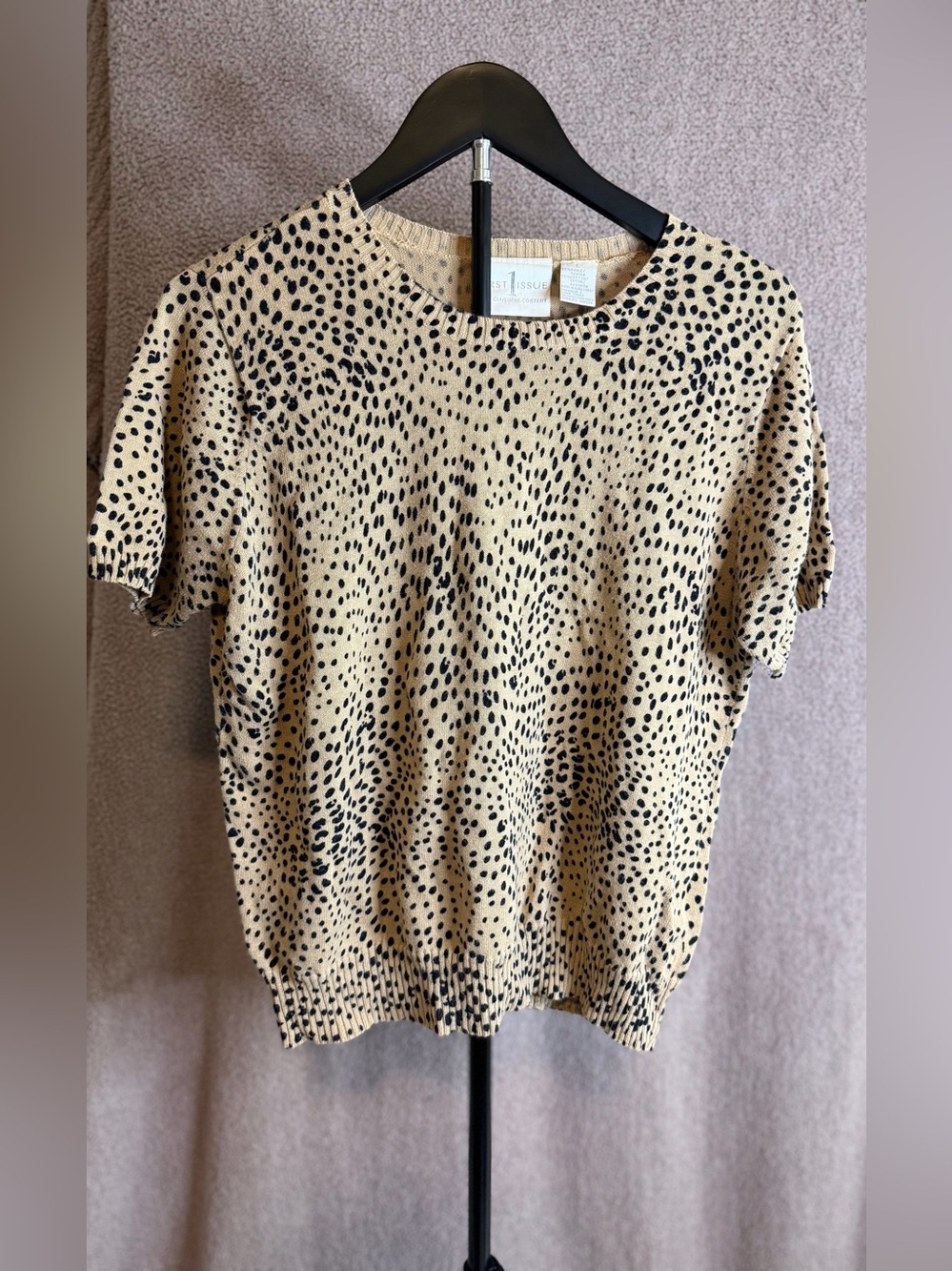 Vintage First Issue Liz Claiborne Large Cheetah Leopard Print Knit Sweater Top